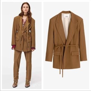 Zara Limited Edition Wool Blend Tie Belt Blazer